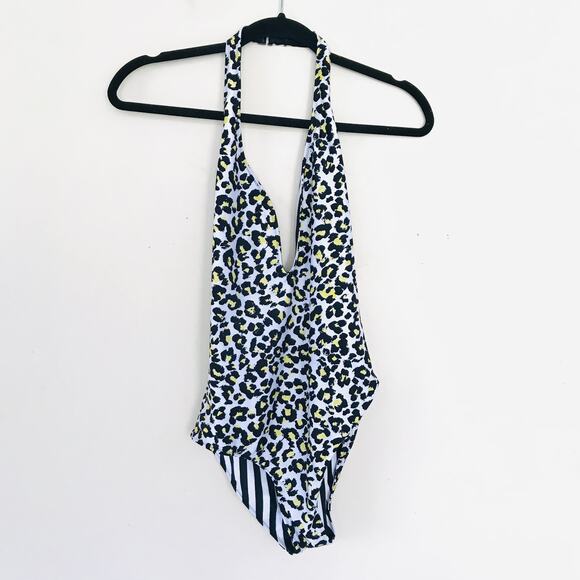 New Volcom Seeing Spots Reversible One-Piece Swimsuit Leopard Striped Size S - Picture 5 of 11